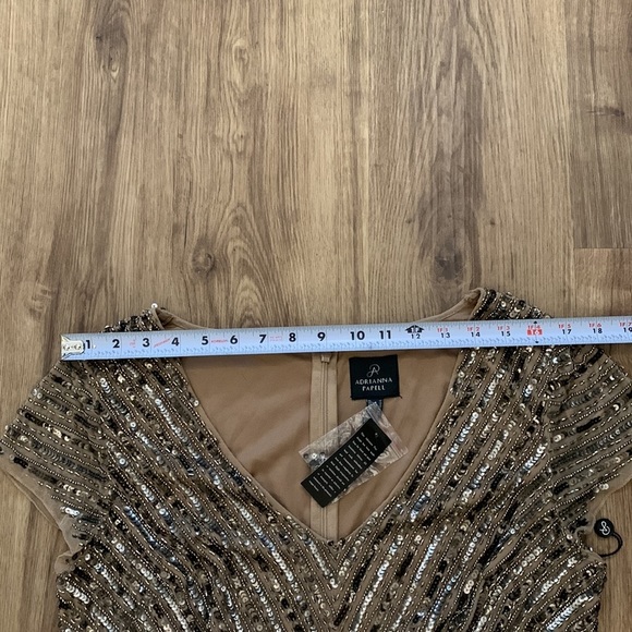 NWT Adrianna Papell Women's Cap Sleeve Linear Beaded Gown. Size 12 - Picture 10 of 13